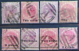 CEYLON 1888: 8 timbres surchargés