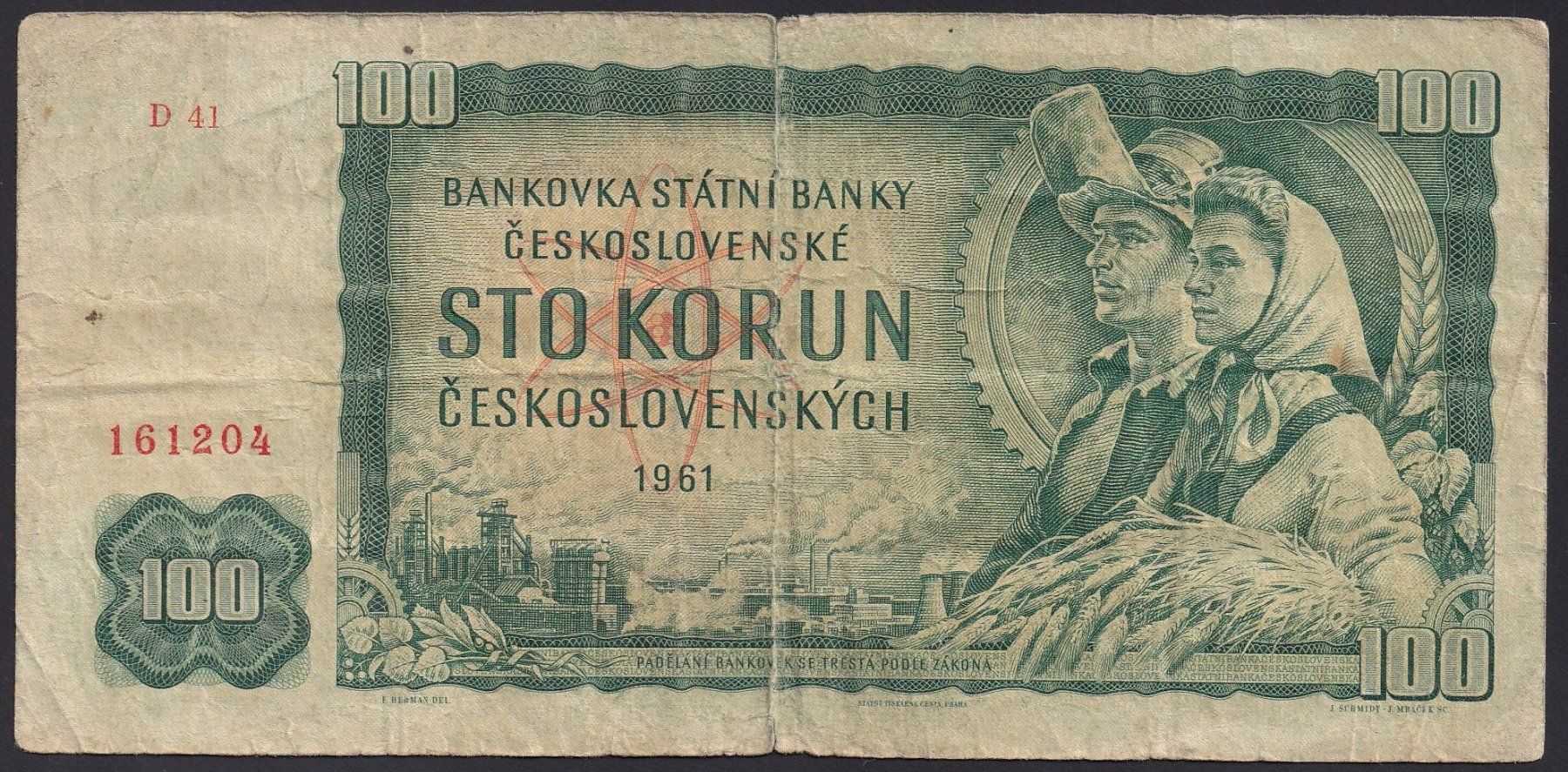 Banknoten: Tschechoslowakei 100 Korun 1961 D41 – Gebraucht aus Brugg AG von banknoten_muesli