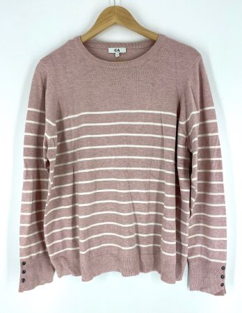 Feinstrickpullover mauve-weiss gestreift *Neu*