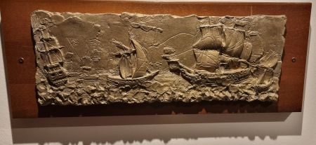 Schiffsrelief Bronze Segelschiffe maritime Deko, sehr schwer