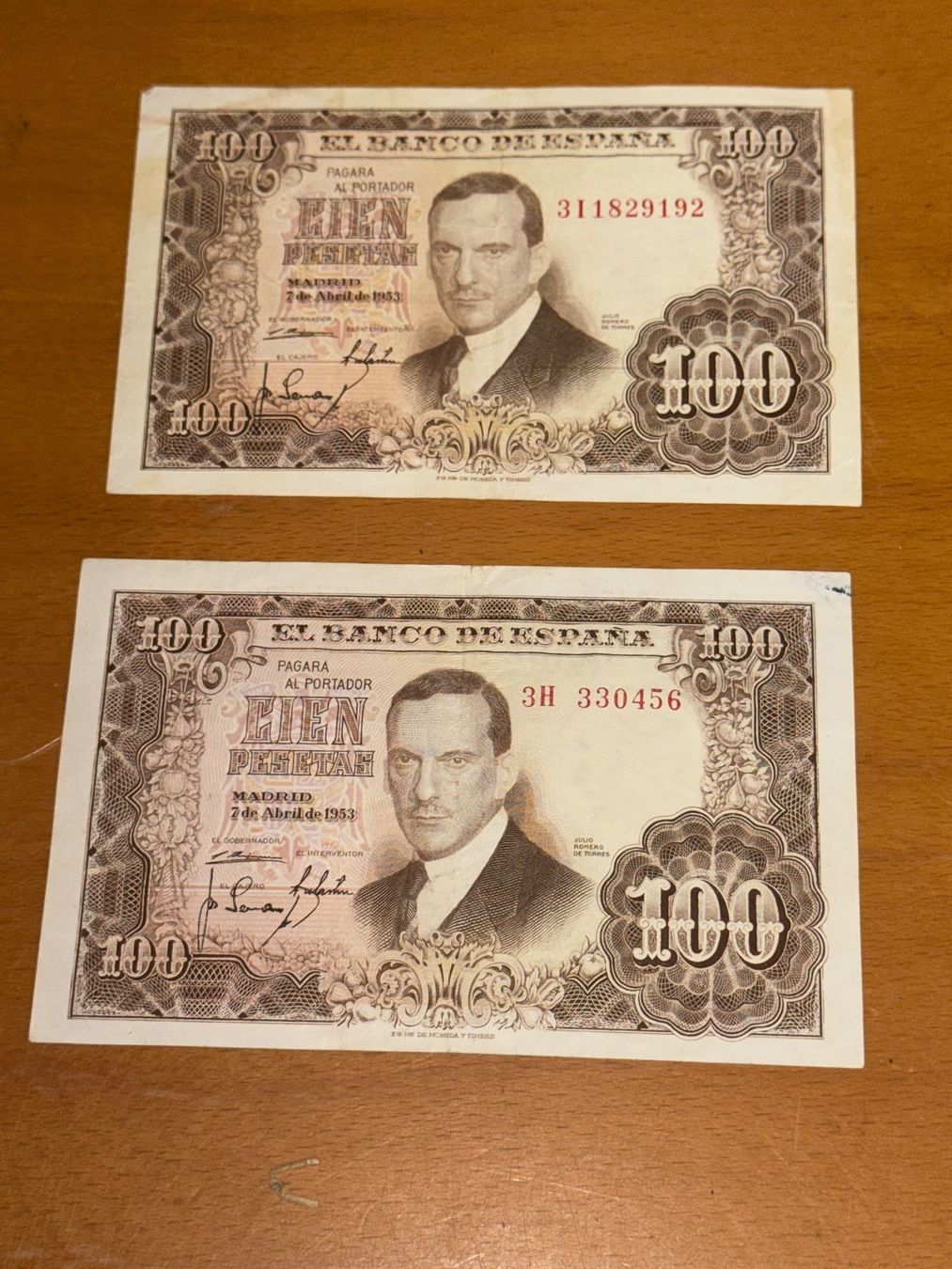 Banknoten: 2 Banknote Spanien 100 Pesetas 1953 – Gebraucht aus Kaiseraugst von Drasa 1