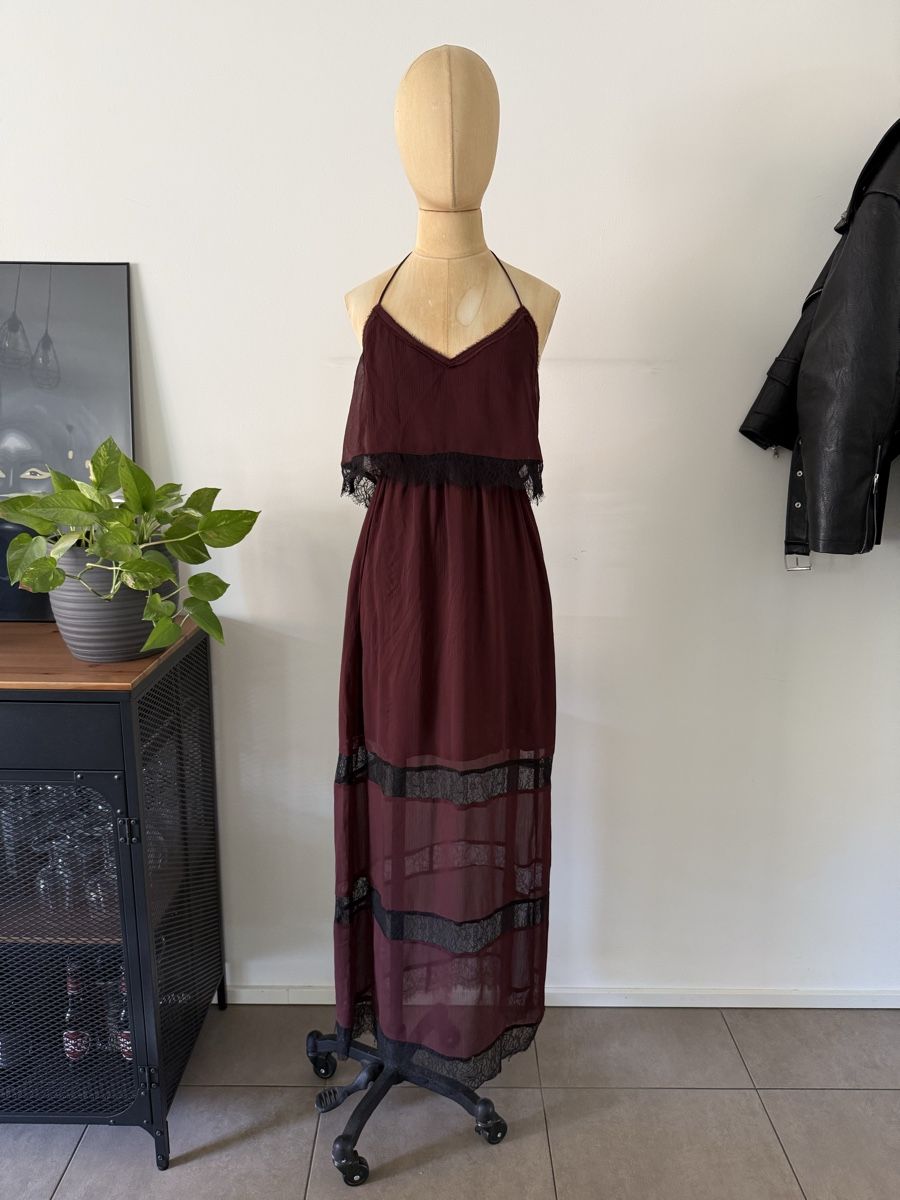 H&M Vestiti: H&M Langes Kleid Bordeaux Spitze elegant Chiffon, Gr. L – Usato da Lugano venduto da rebecca.wardrobe