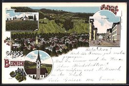 Litho Berneck, Kirche, Ruine Rosenburg, 