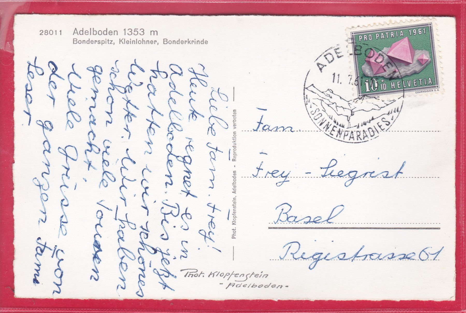 Cartoline postali: ADELBODEN 1353m, 11.7.1961 – Usato da Oberrieden venduto da Gebirgsstelze 1