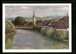 Büren, Partie an der Aare mit Kirche