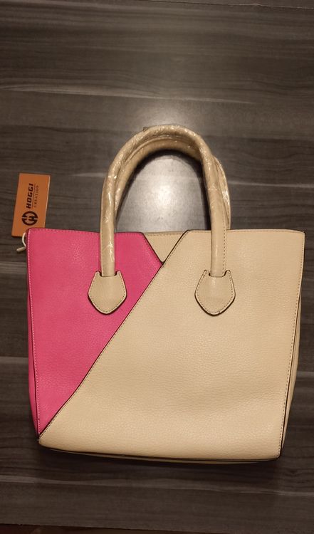 Grand Sac Femme élégant Bi-colors Blanc Et Marron - Polyuréthane - Occasion Comme Neuf