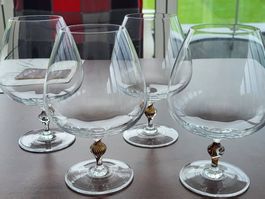 Edle Cognac Gläser 4er Set Handarbeit mit Spiralstiel Gold