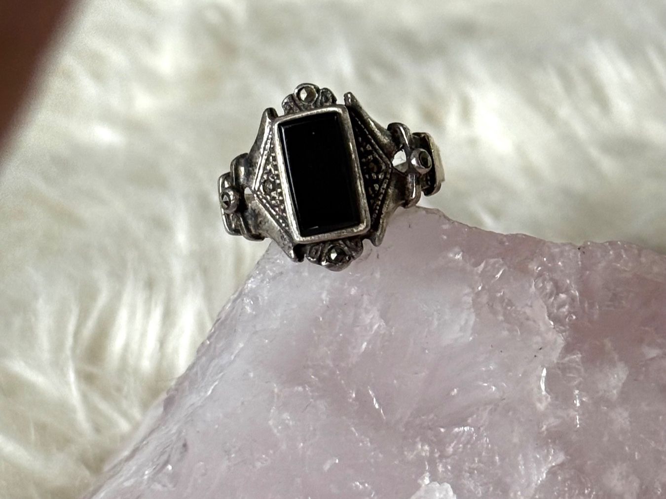 Anelli: Vintage Silberring 925 mit schwarzem Stein – Usato da Istighofen venduto da Ringparadies