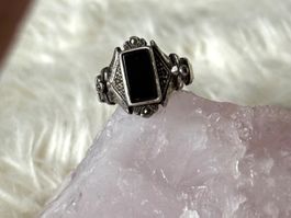 Vintage Silberring 925 mit schwarzem Stein