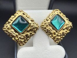 Vintage Ohrringe in Goldfarbe und Grün