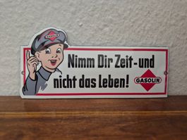 Emailschild Gasolin Zapfsäule Tankstelle Logo Emaille Schild
