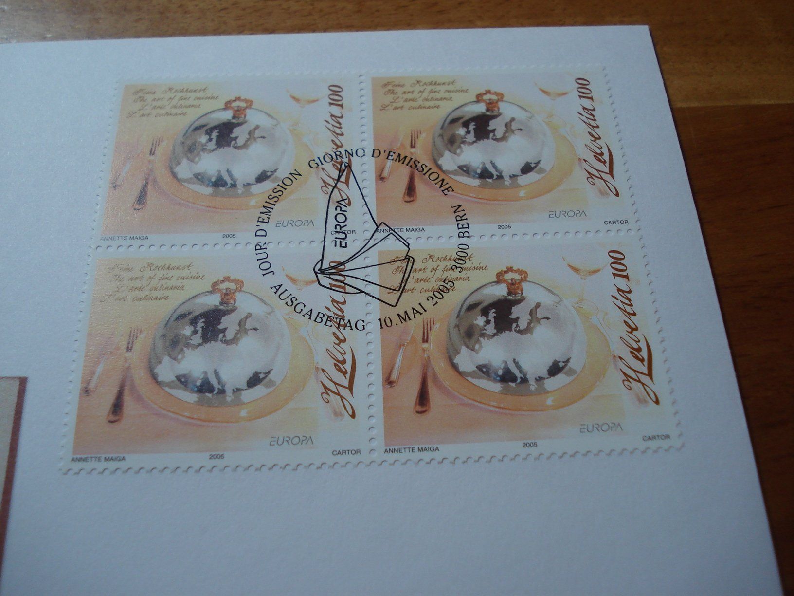 Tutti i francobolli: Marke Europa "Menu", 2005, FDC Marke + 4erblock – Usato da Niederwil AG venduto da morostahu