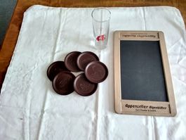 Appenzeller Alpenbitter Glas Untersetzer Schiefertafel