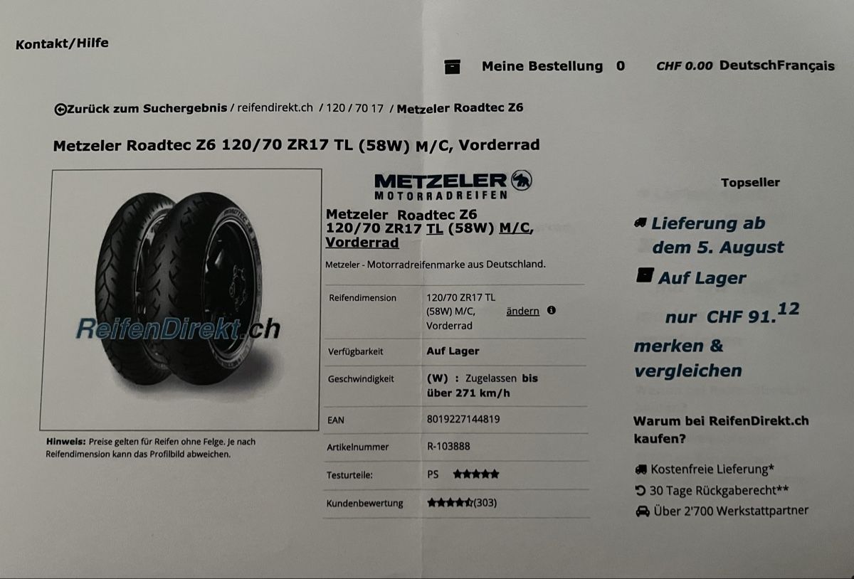 Sonstiges Fahrzeugzubehör: Motorradreifen  – Neu (gemäss Beschreibung) aus Gretzenbach von Centaurov10 2