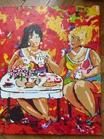 Bild auf Leinwand mit Rahmen "dicke Damen Teeparty"