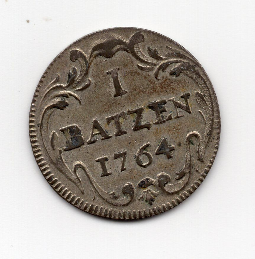 Alle Münzen: (244) Basel, 1 Batzen 1764 stgl – Gebraucht aus Rüthi (Rheintal) von erdnuessli1