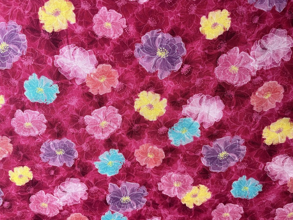 Stoffe: Patchworkstoff bunte Blumen auf pink – Neu (gemäss Beschreibung) aus Seuzach von KreativmitStoff