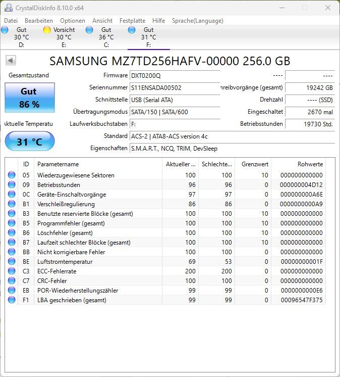 Samsung Disques durs: SAMSUNG SSD 256 GB – D'occasion à Kleindöttingen par keepITeasy 3