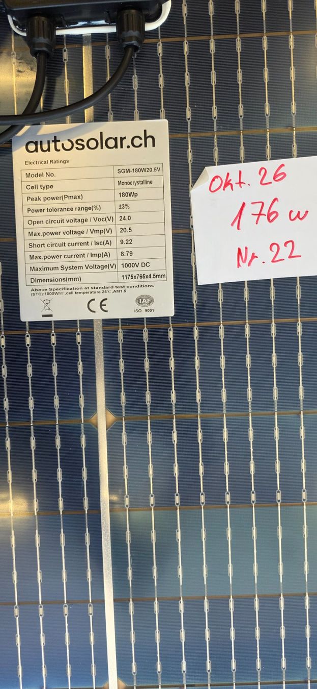 Solargeräte und Solarprodukte: 180W Monokristalin Solarpanel – Gebraucht aus Oetwil am See von AutoSolar 1