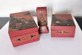 Vintage chinesische Schatullen, 3er Raucherset, Holz