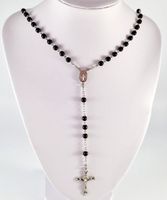 Rosenkranz Rosary Halskette Perlen Schwarz mit Jesus Kreuz
