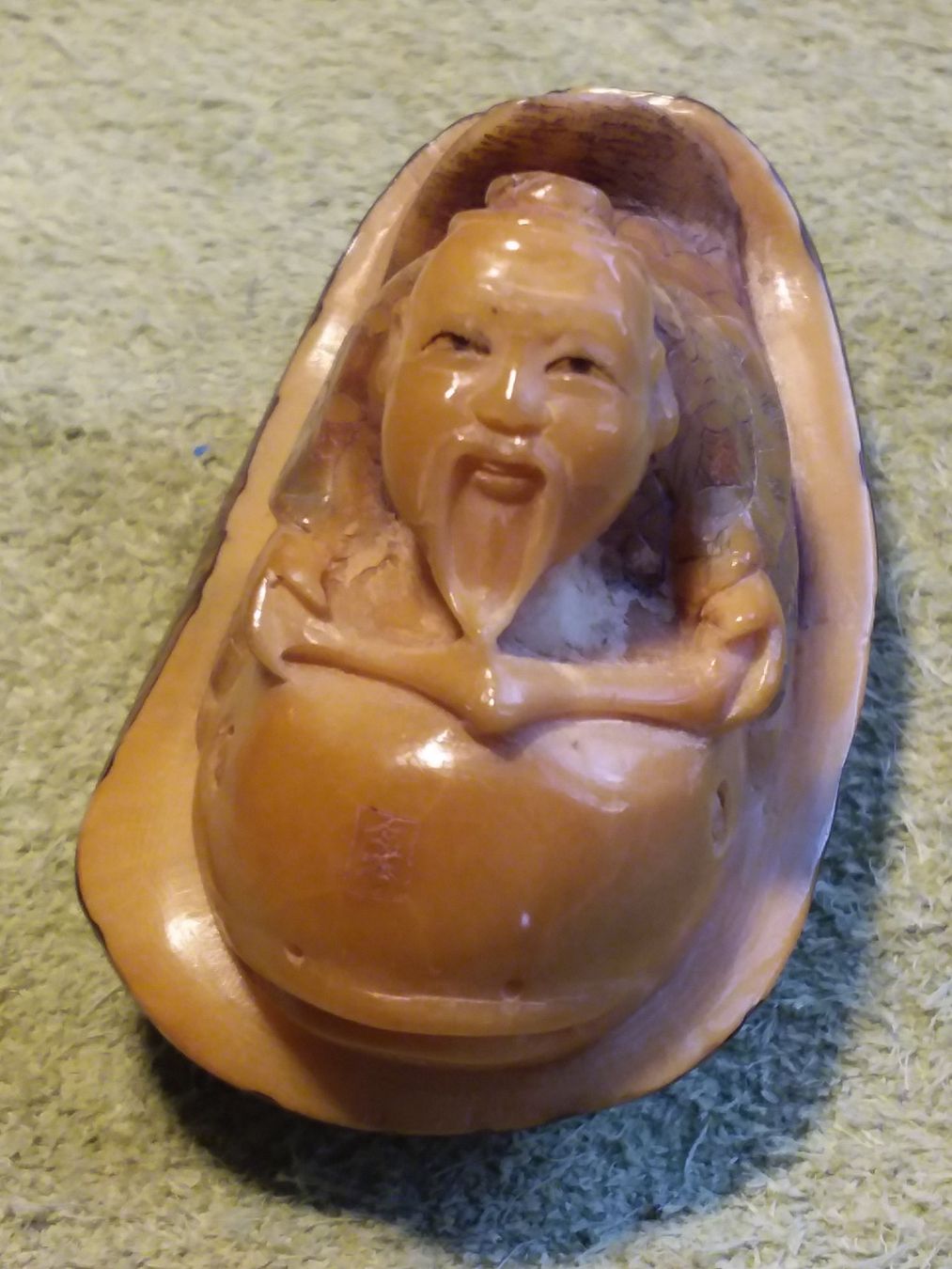 Statuette: Signiertes Netsuke, Mönch reitet Wal, Japan – Usato da Zürich venduto da sanwit 1