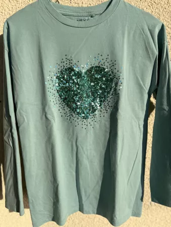 Langarmshirt Mädchen Herz Pailletten Mint Grösse 140