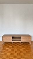 TV board lowboard wood brown two doors shelves condition