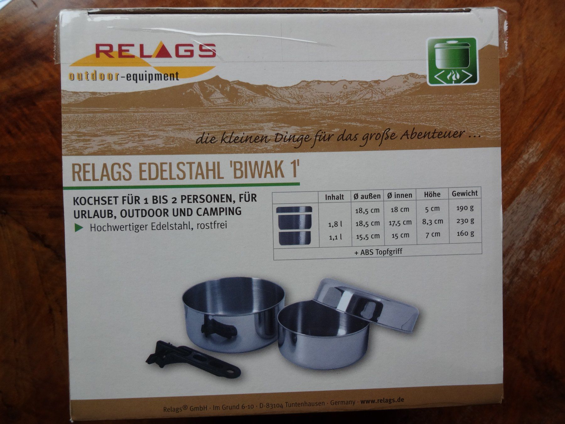 Pfannen: Campinggeschirr "Relags Edelstahl Biwak 1" – Neu (gemäss Beschreibung) aus Plasselb von  1