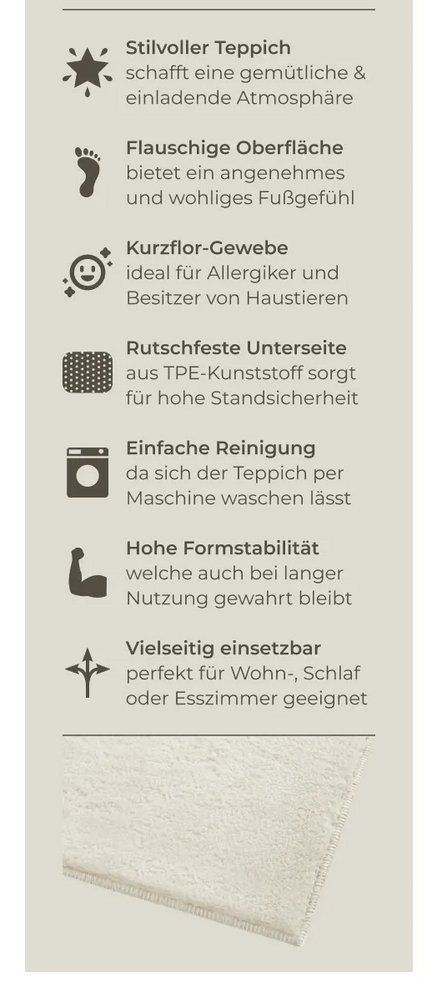 Tappeti: Kurzflorteppich Soft Zone creme 60 x 110 cm – Nuovo (secondo la descrizione) da Steinhausen venduto da Retourenprofis 1