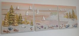 Tableaux set 3 Piece.Elegante Landschaft+Meer+Segel=Ferien