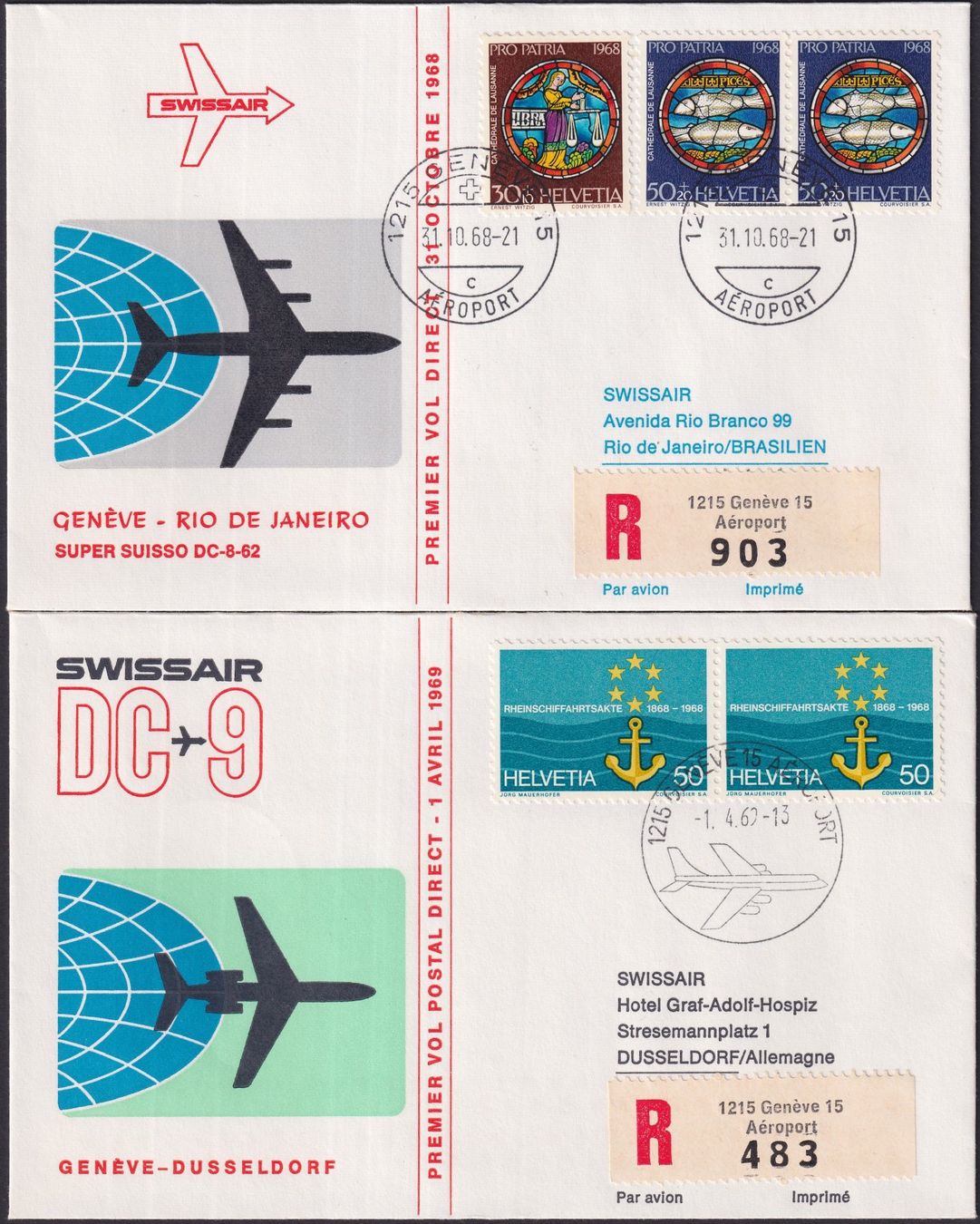 Alle Briefmarken: 8 SWISSAIR-Briefe, günstig. – Gebraucht aus Sursee von Luzernerraute