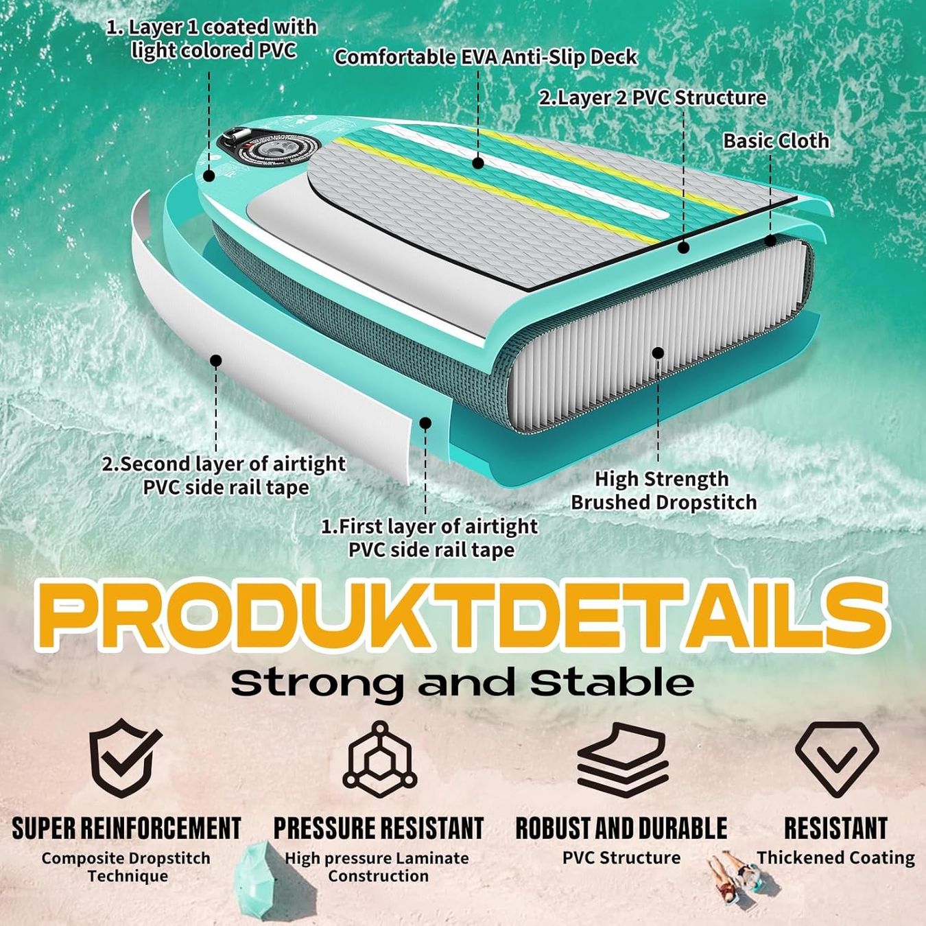 Tavole da surf e di nuoto: SUP Board 320cm aufblasbar Set Paddleboard Stand Up SUP NEU – Nuovo e nell'imballaggio originale da Wittenbach venduto da VELARO 6