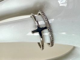 925 Silberring wandelbar 2 Designs & Zirkonia Unisex Gr. 58