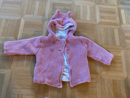 Gefütterte Baby Strickjacke mit Kapuze rosa gebraucht Gr. 74