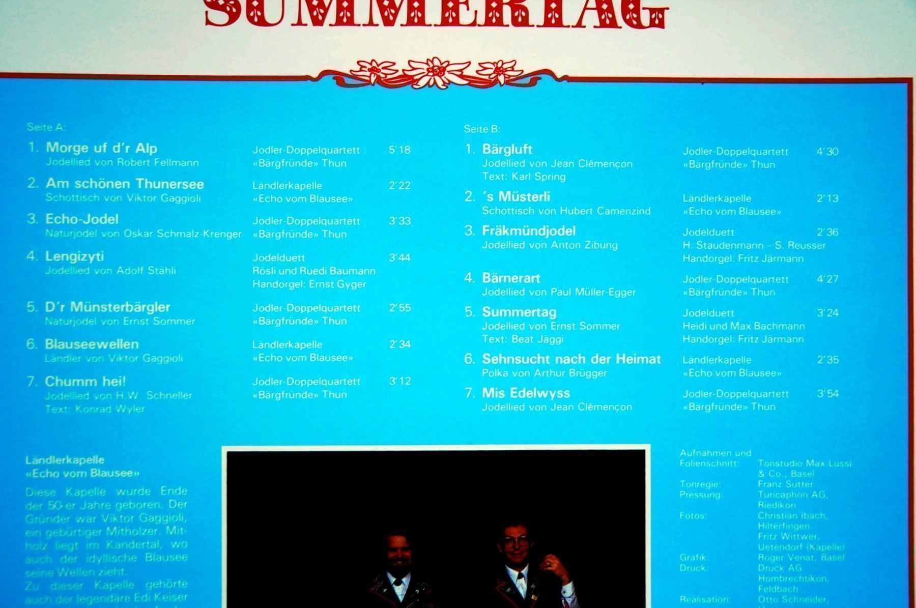 Dischi in vinile: ECHO VOM BLAUSEE BÄRGFRÜNDE THUN "SUMMERTAG" LP GEWASCHEN – Usato da Unterseen venduto da vinylmore 1