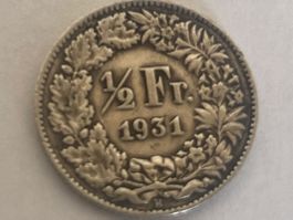 Pièce de 1/2 franc en argent 1931