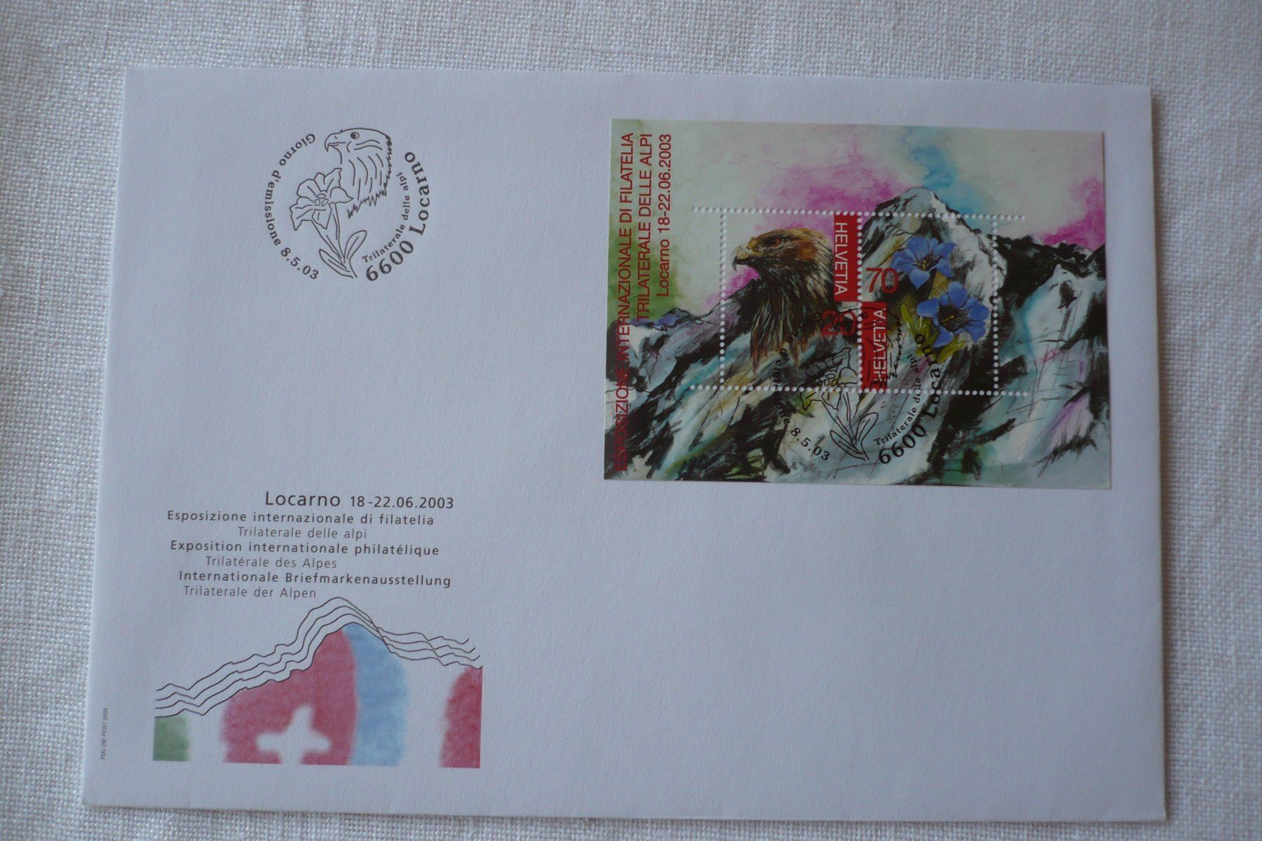 Alle Briefmarken: 2003 FDC Sonderblock Trilaterale Ticino SBK 1087 – Gebraucht aus Zürich von saltandpepper008