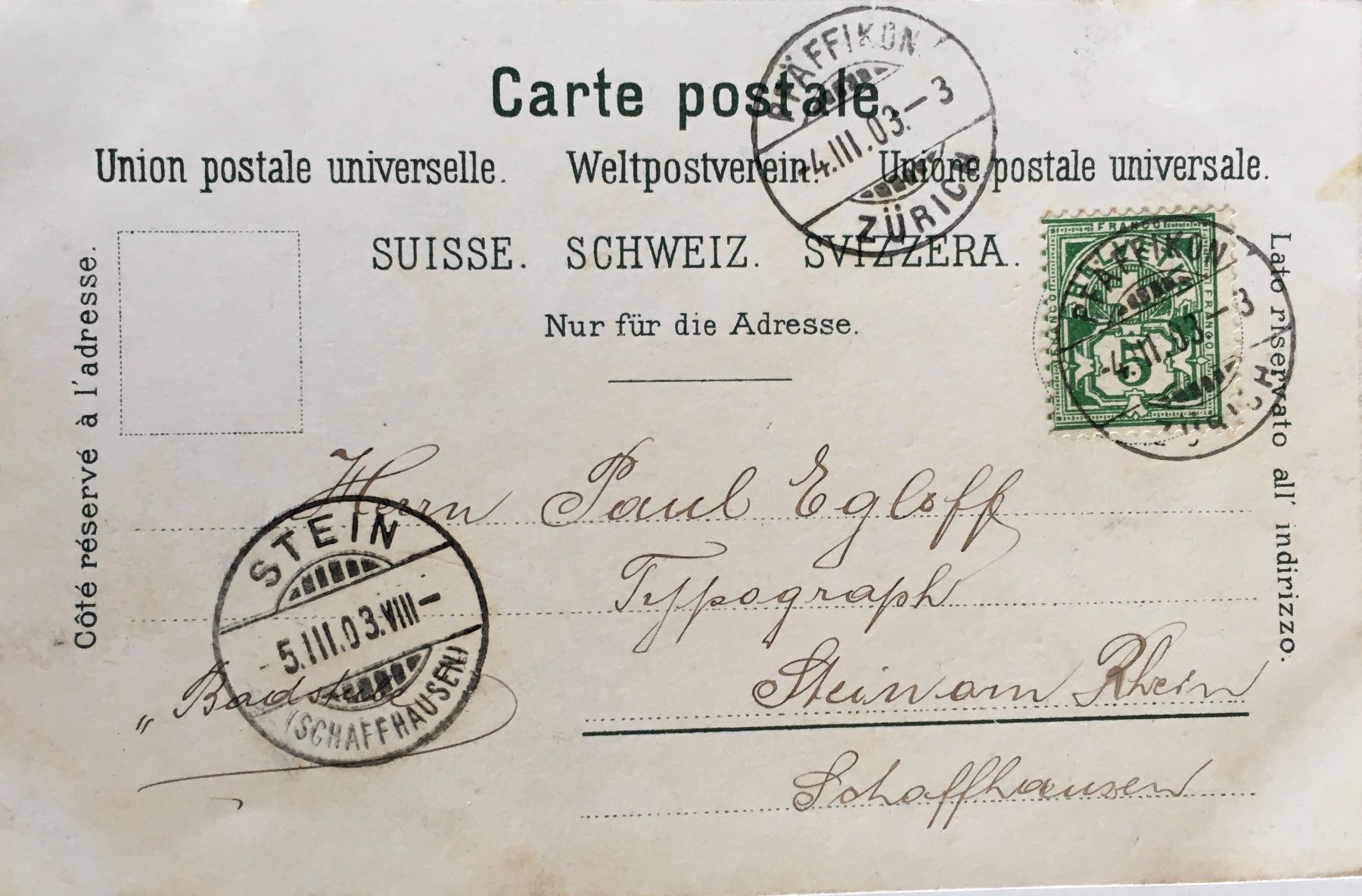 Ansichtskarten: Pfäffikon, Litho, Vollstempel Pfäffikon, 1903 – Gebraucht aus Frauenfeld von Merk52 1
