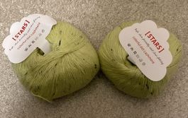 300 g avocadogrünes + bunte Punkte 100% Kaschmir-Garn