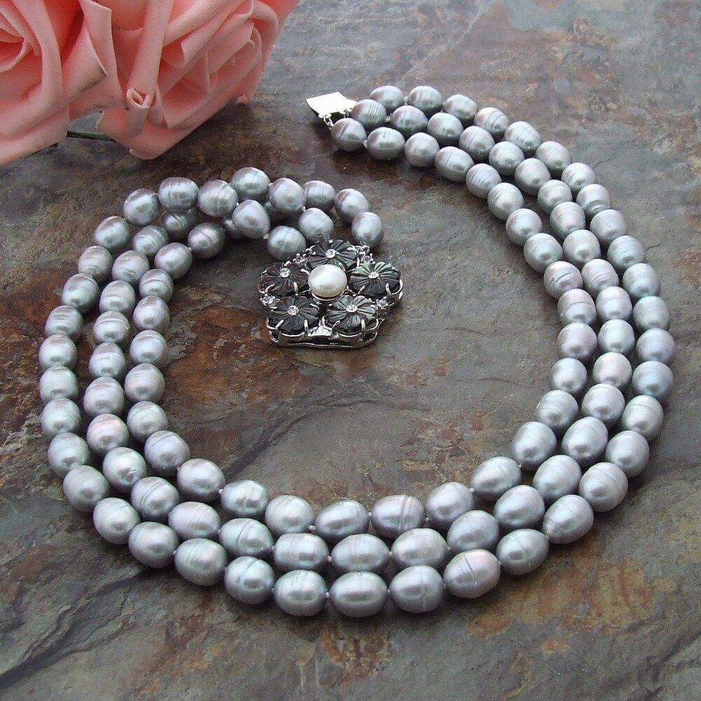 Ketten: Blume Lua Grau Perlen Kette Echt 1cm Collier Perle Halskette – Neu (gemäss Beschreibung) aus Prilly von ilyria73 2