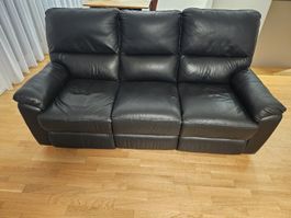 Elegantes Schwarzes Leder-Sofa, 3-Sitzer mit Relaxfunktion