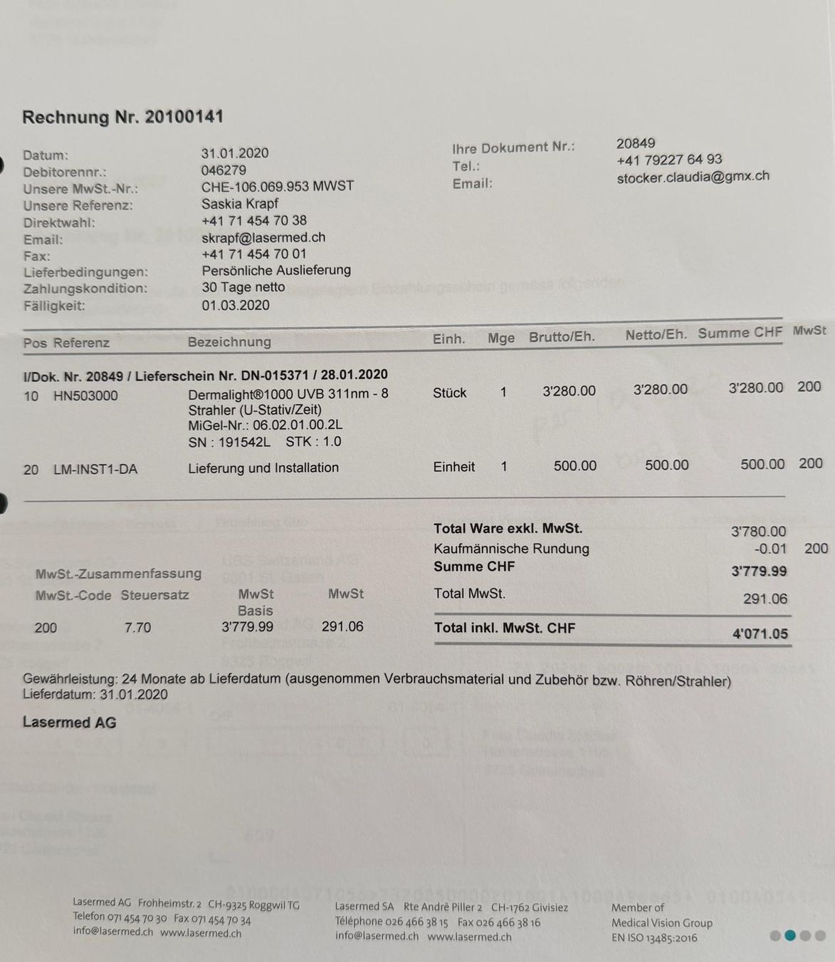 Medizinische Geräte: dermalight 1000 UV-B 311nm – Gebraucht aus Gontenschwil von Electrosoundboy 3
