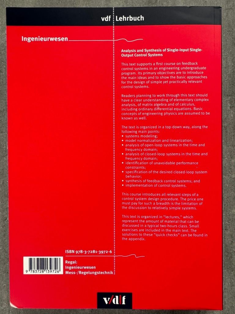 Libri: Analysis and Synthesis of Single-Input / -Output Control S. – Nuovo (secondo la descrizione) da Zürich venduto da Alot16 1