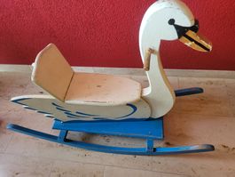 Vintage Schaukel Schwan weiss blau guter Zustand