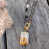 Wow: lange Natursteinkette Rauchquarz, Onyx und Anhänger