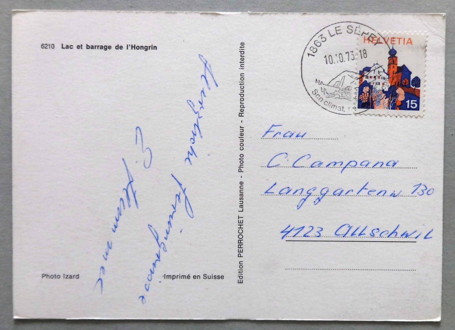 Cartoline postali: Lac et barrage de l'Hongrin – Usato da Fétigny venduto da Billy2miny 1