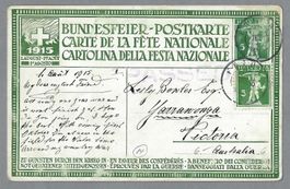 1915, ZENSURIERTRE BUNDESFEIERKARTE 0 FRIDAU NACH AUSTRALIEN