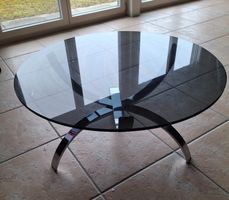 Couchtisch/Sofatisch Rauchglas massiver Aluminium-Fuss