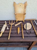 Vintage Holz Dekoration, mit  künstlicher Geranie Deko